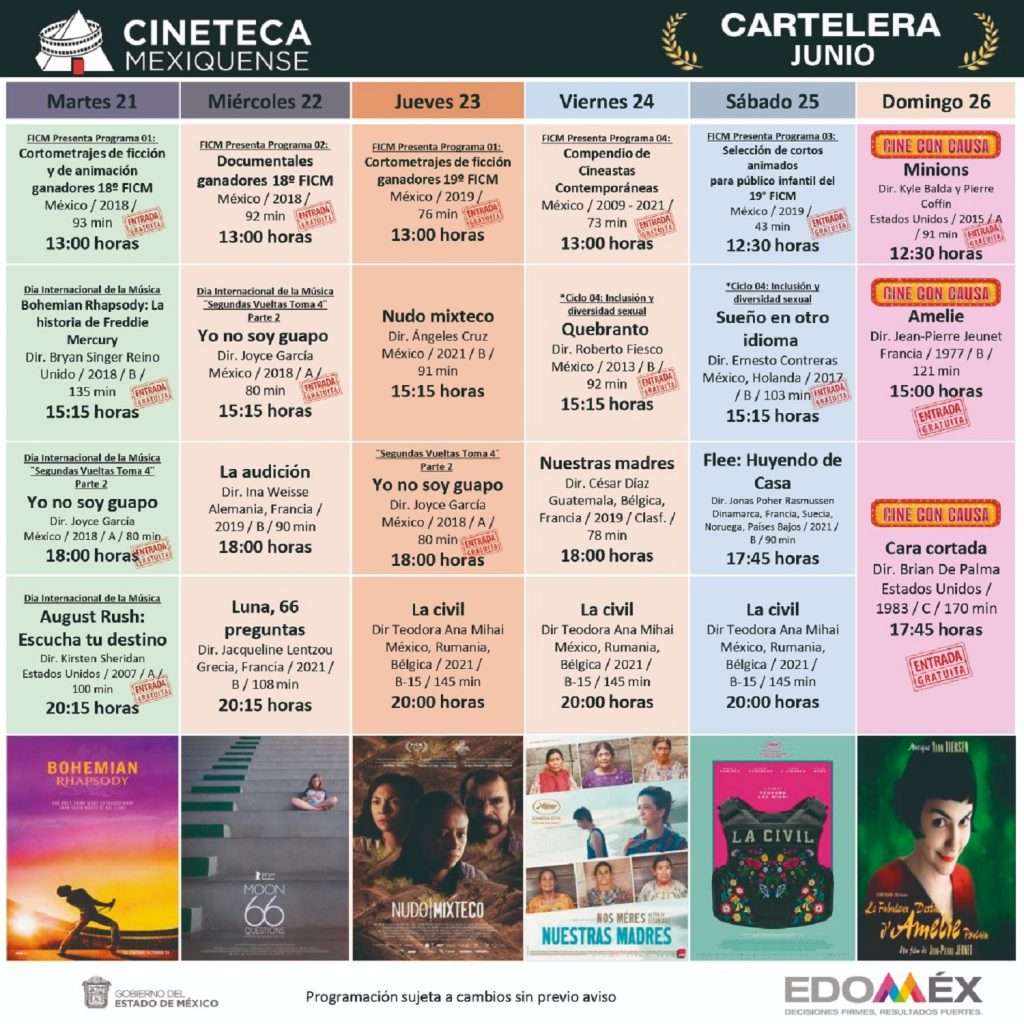 Cartelera de junio en la Cineteca Mexiquense